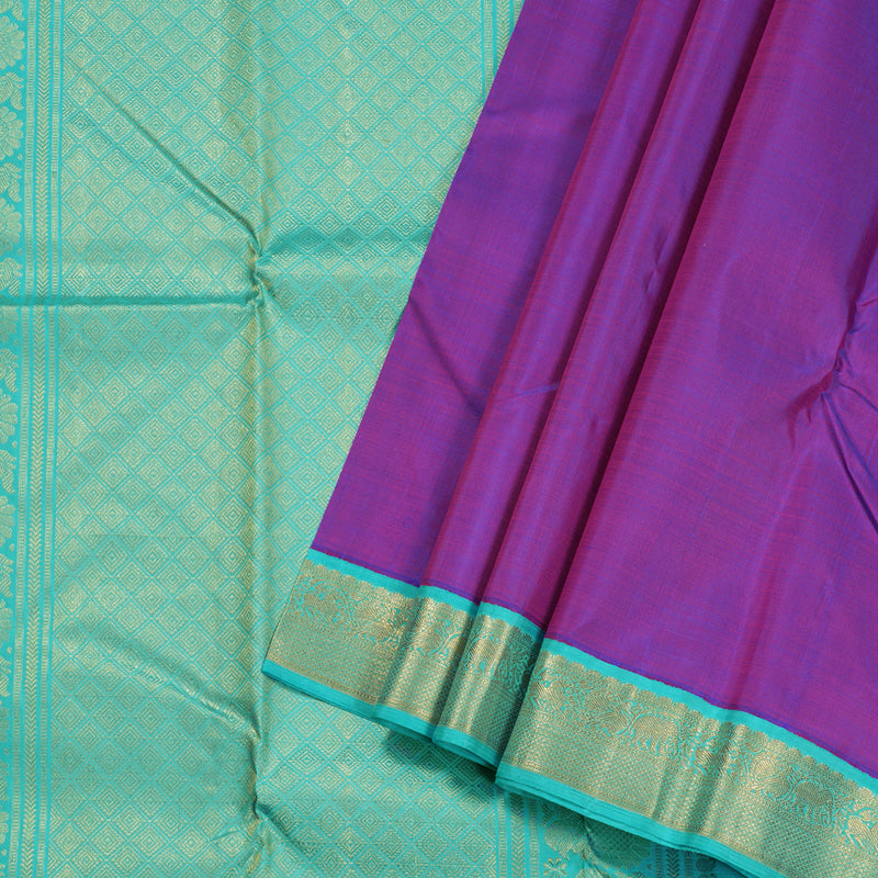 Hayagrivas Purple Handloom Kanjivaram Silk Saree with Sea Green Border BBD1359L1-3