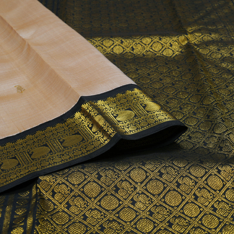 Hayagrivas Sandal Beige Handloom Kanjivaram Silk Saree with Black Border BBD1359L2-1