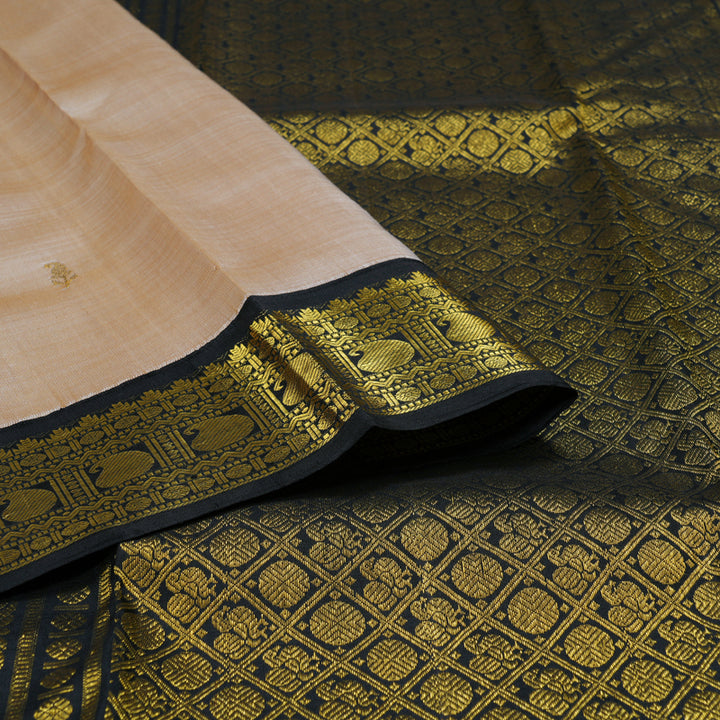 Hayagrivas Sandal Beige Handloom Kanjivaram Silk Saree with Black Border BBD1359L2-1