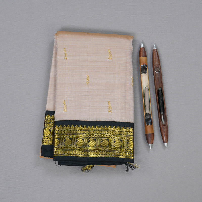 Hayagrivas Sandal Beige Handloom Kanjivaram Silk Saree with Black Border BBD1359L2-1