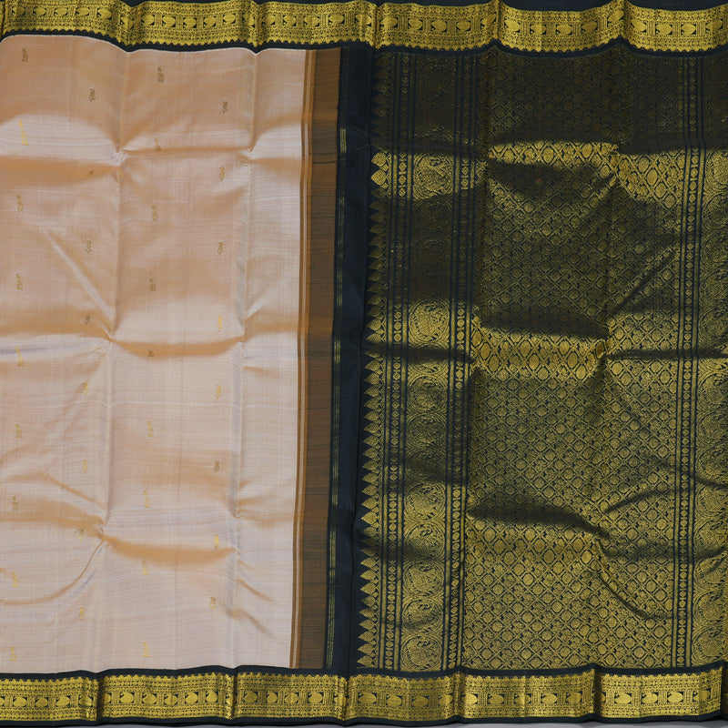 Hayagrivas Sandal Beige Handloom Kanjivaram Silk Saree with Black Border BBD1359L2-1