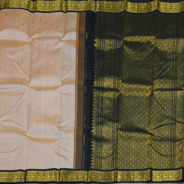 Hayagrivas Sandal Beige Handloom Kanjivaram Silk Saree with Black Border BBD1359L2-1