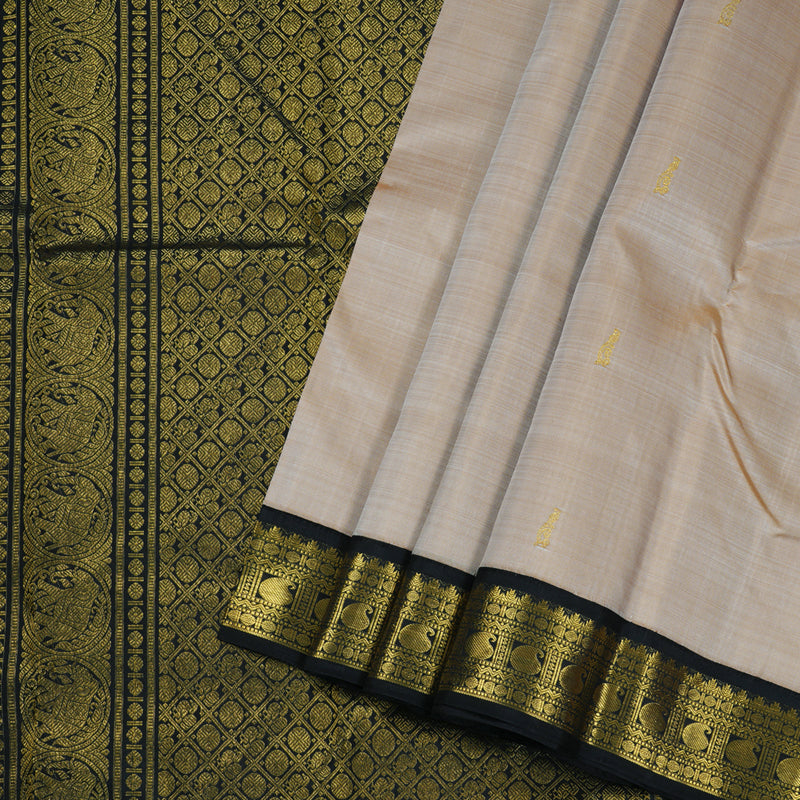 Hayagrivas Sandal Beige Handloom Kanjivaram Silk Saree with Black Border BBD1359L2-1