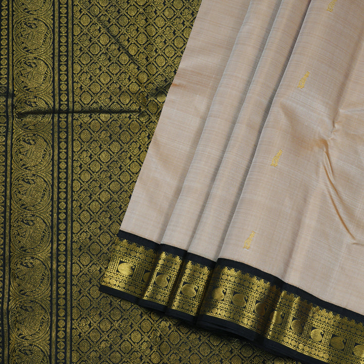 Hayagrivas Sandal Beige Handloom Kanjivaram Silk Saree with Black Border BBD1359L2-1