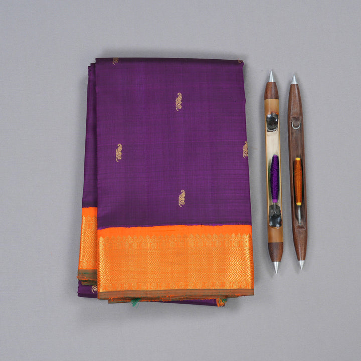 Hayagrivas Dark Purple Handloom Kanjivaram Silk Saree with Orange Border BBD1359L2-2