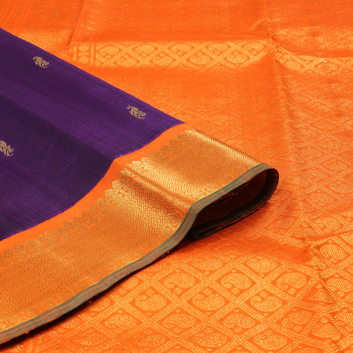 Hayagrivas Dark Purple Handloom Kanjivaram Silk Saree with Orange Border BBD1359L2-2