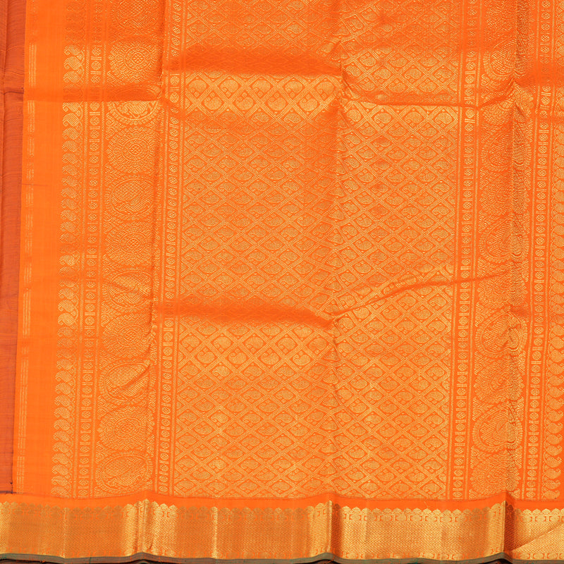 Hayagrivas Dark Purple Handloom Kanjivaram Silk Saree with Orange Border BBD1359L2-2