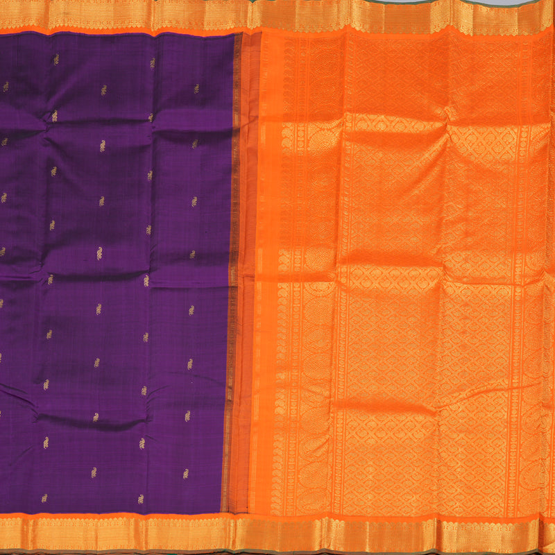 Hayagrivas Dark Purple Handloom Kanjivaram Silk Saree with Orange Border BBD1359L2-2