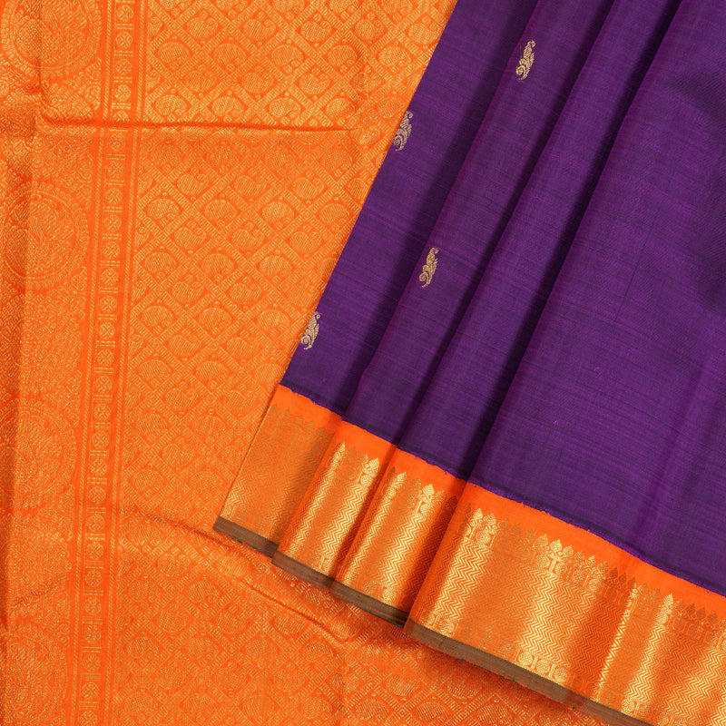 Hayagrivas Dark Purple Handloom Kanjivaram Silk Saree with Orange Border BBD1359L2-2