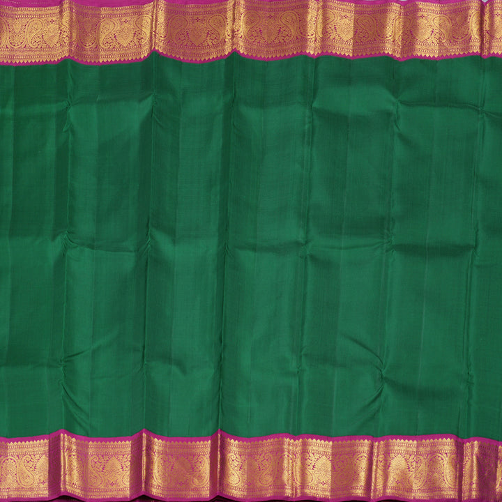 Hayagrivas Bottle Green Handloom Kanjivaram Silk Saree with Dark Pink Border BBD1361L1-1