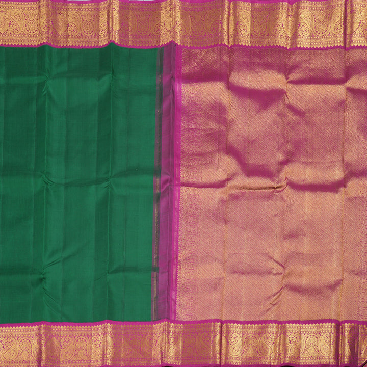 Hayagrivas Bottle Green Handloom Kanjivaram Silk Saree with Dark Pink Border BBD1361L1-1