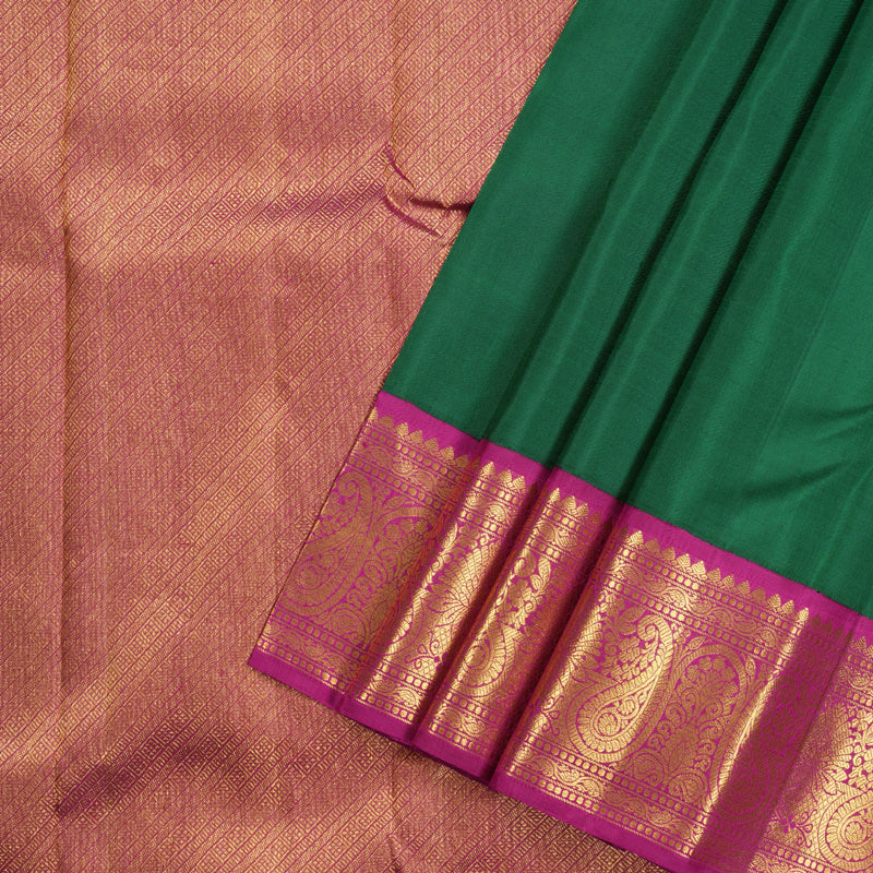Hayagrivas Bottle Green Handloom Kanjivaram Silk Saree with Dark Pink Border BBD1361L1-1