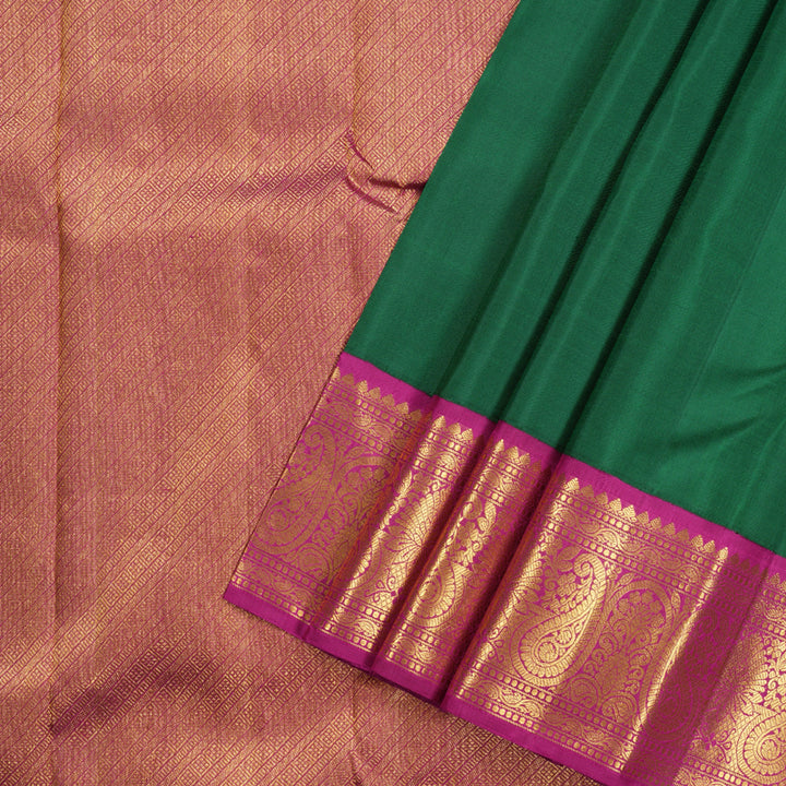 Hayagrivas Bottle Green Handloom Kanjivaram Silk Saree with Dark Pink Border BBD1361L1-1