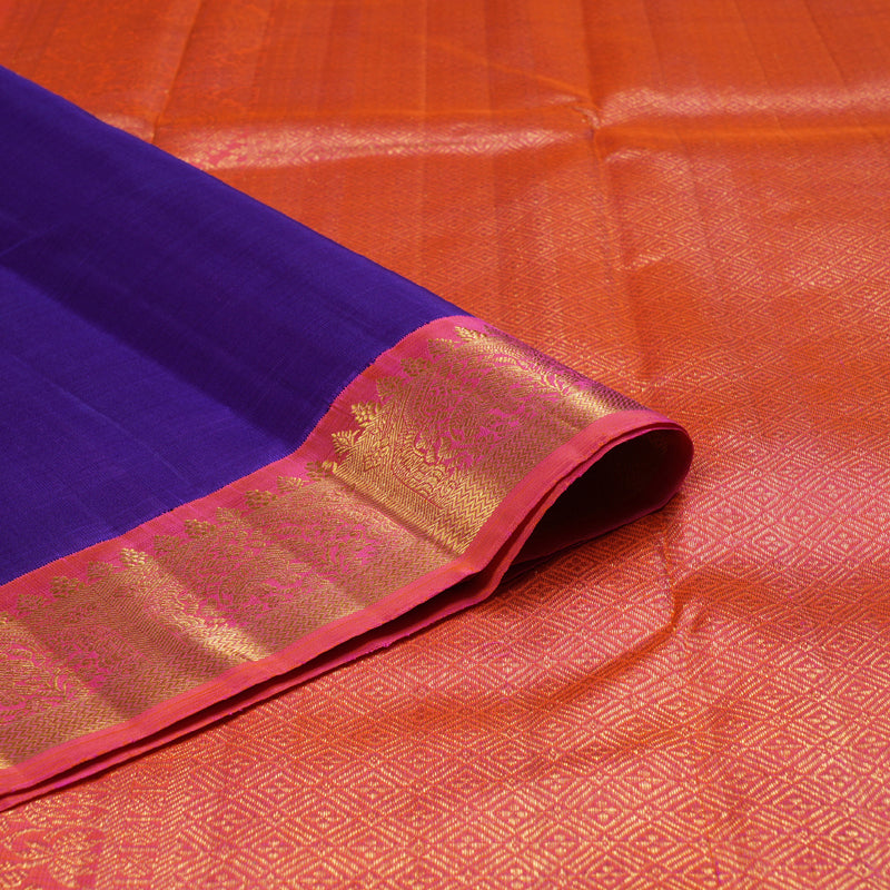 Hayagrivas Blue Handloom Kanjivaram Silk Saree with Coral Pink Border BBD1361L2-1