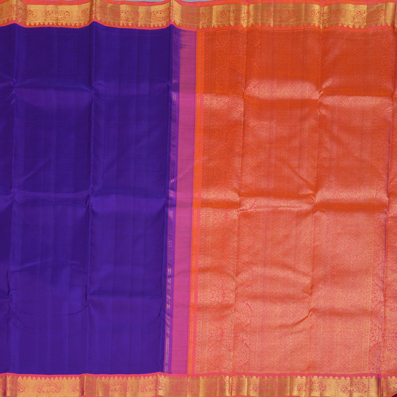 Hayagrivas Blue Handloom Kanjivaram Silk Saree with Coral Pink Border BBD1361L2-1