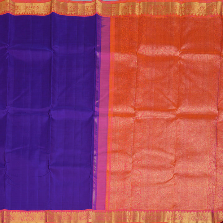 Hayagrivas Blue Handloom Kanjivaram Silk Saree with Coral Pink Border BBD1361L2-1