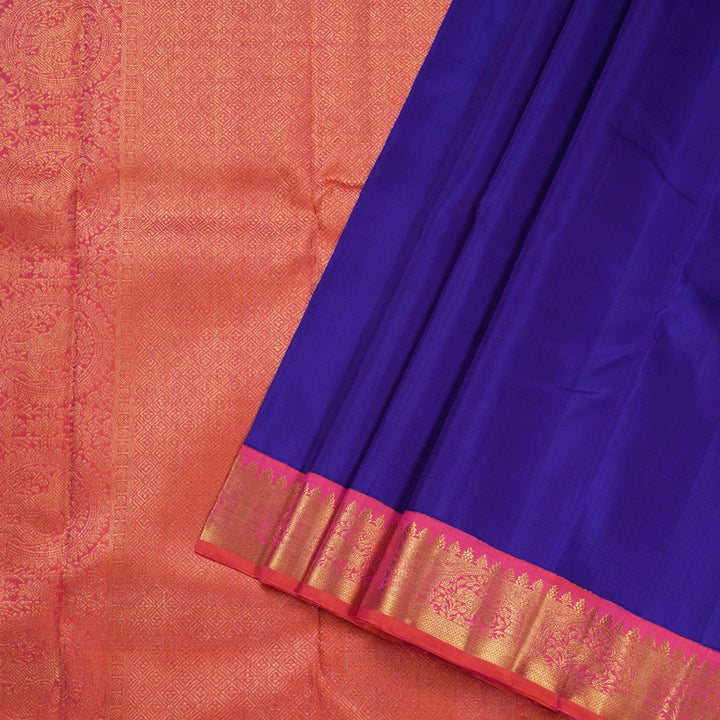 Hayagrivas Blue Handloom Kanjivaram Silk Saree with Coral Pink Border BBD1361L2-1