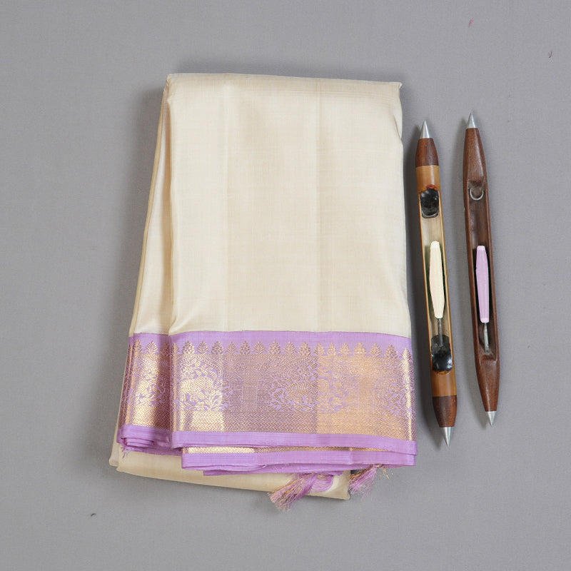 Hayagrivas Beautiful Half White Handloom Kanjivaram Silk Saree with Lavender Border BBD1361L2-3