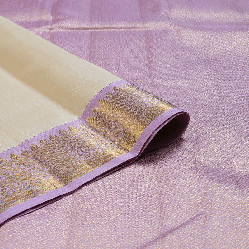 Hayagrivas Beautiful Half White Handloom Kanjivaram Silk Saree with Lavender Border BBD1361L2-3