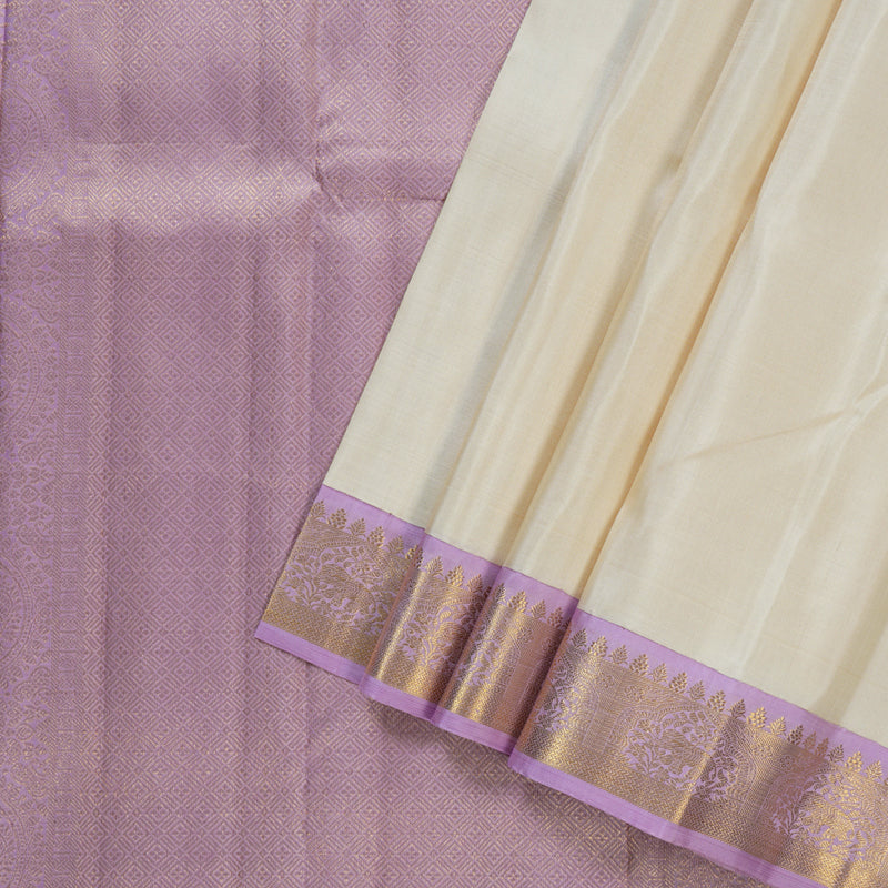 Hayagrivas Beautiful Half White Handloom Kanjivaram Silk Saree with Lavender Border BBD1361L2-3