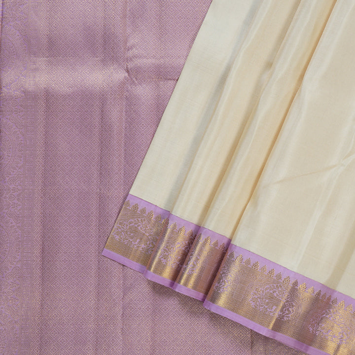 Hayagrivas Beautiful Half White Handloom Kanjivaram Silk Saree with Lavender Border BBD1361L2-3