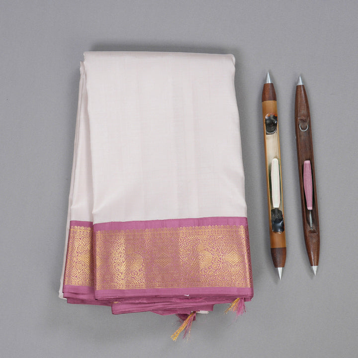 Hayagrivas Light Baby Pink Handloom Kanjivaram Silk Saree with Dark Lilac Border BBD1361L2-4