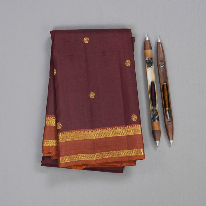 Hayagrivas Plum Purple Handloom Kanjivaram Silk Saree with Rust Orange Border BBD1361L3-1