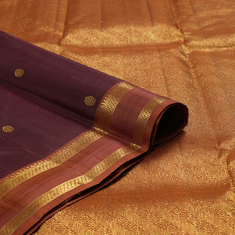 Hayagrivas Plum Purple Handloom Kanjivaram Silk Saree with Rust Orange Border BBD1361L3-1