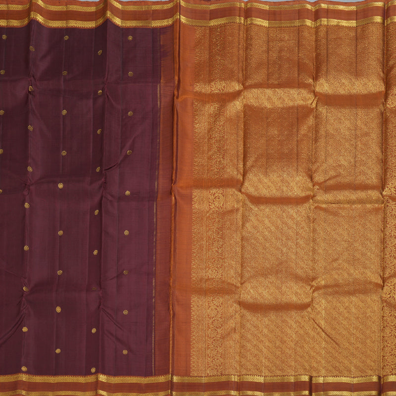Hayagrivas Plum Purple Handloom Kanjivaram Silk Saree with Rust Orange Border BBD1361L3-1
