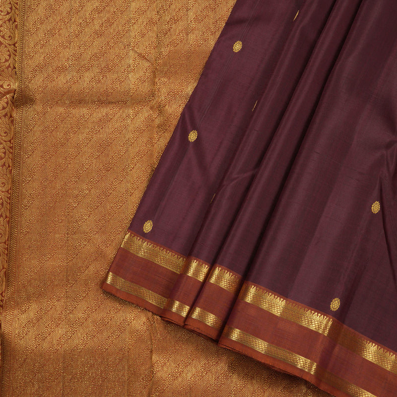 Hayagrivas Plum Purple Handloom Kanjivaram Silk Saree with Rust Orange Border BBD1361L3-1