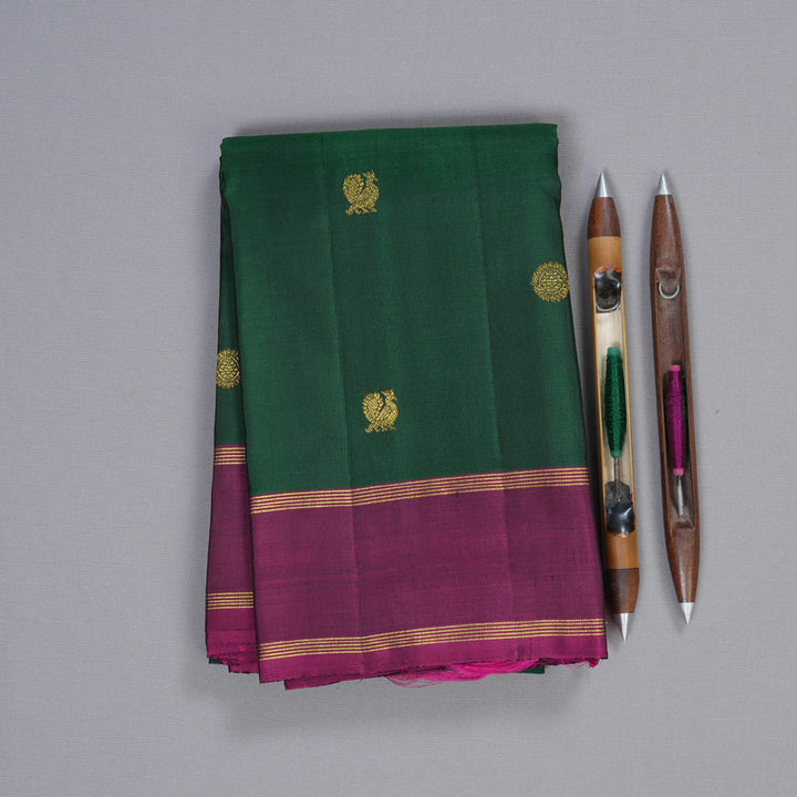 Hayagrivas Bottle Green Handloom Kanjivaram Silk Saree with Purple Border BBD1363L5-3
