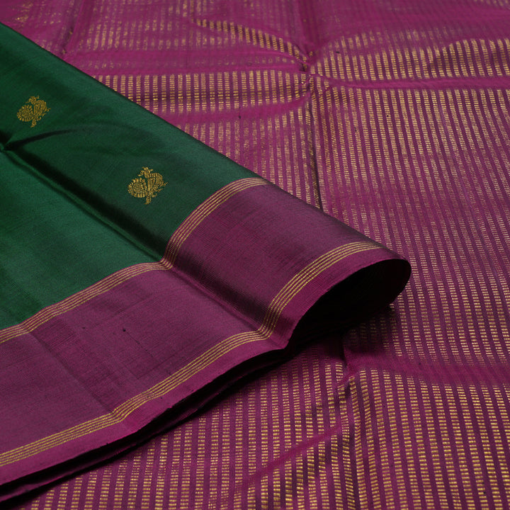 Hayagrivas Bottle Green Handloom Kanjivaram Silk Saree with Purple Border BBD1363L5-3