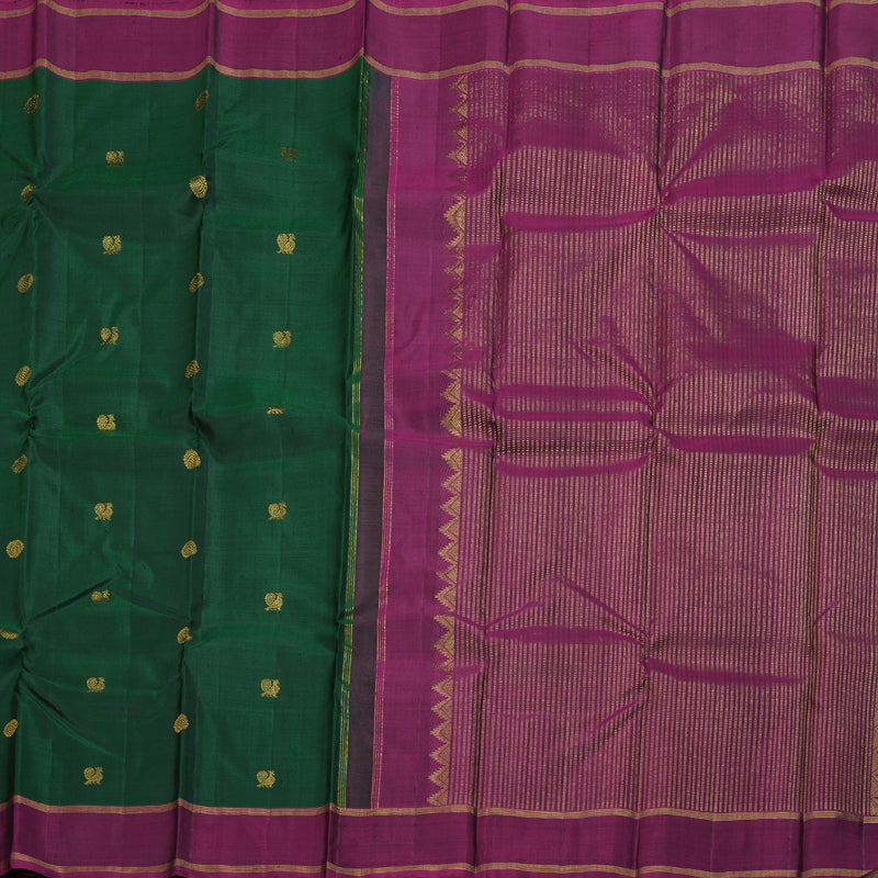 Hayagrivas Bottle Green Handloom Kanjivaram Silk Saree with Purple Border BBD1363L5-3