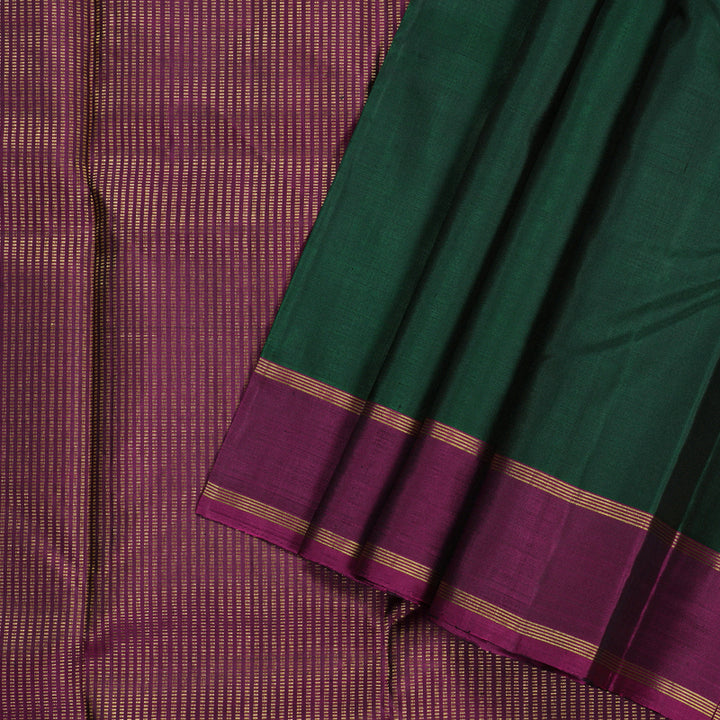 Hayagrivas Bottle Green Handloom Kanjivaram Silk Saree with Purple Border BBD1363L5-3