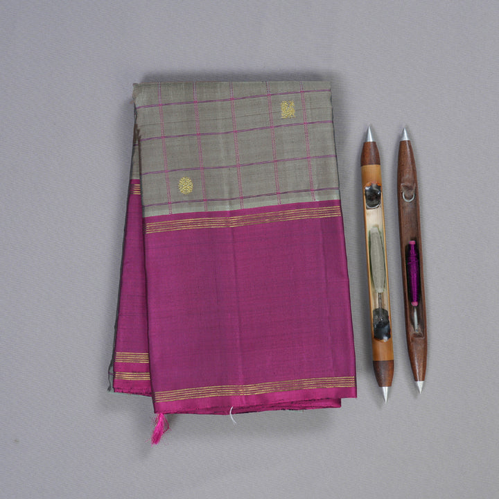 Hayagrivas Dark Grey Handloom Kanjivaram Silk Saree with Purple Border BBD1363L5-4
