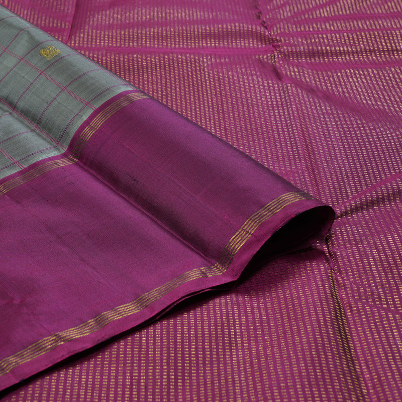 Hayagrivas Dark Grey Handloom Kanjivaram Silk Saree with Purple Border BBD1363L5-4