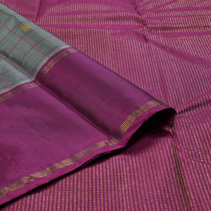 Hayagrivas Dark Grey Handloom Kanjivaram Silk Saree with Purple Border BBD1363L5-4