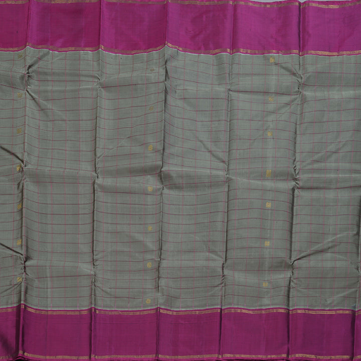 Hayagrivas Dark Grey Handloom Kanjivaram Silk Saree with Purple Border BBD1363L5-4