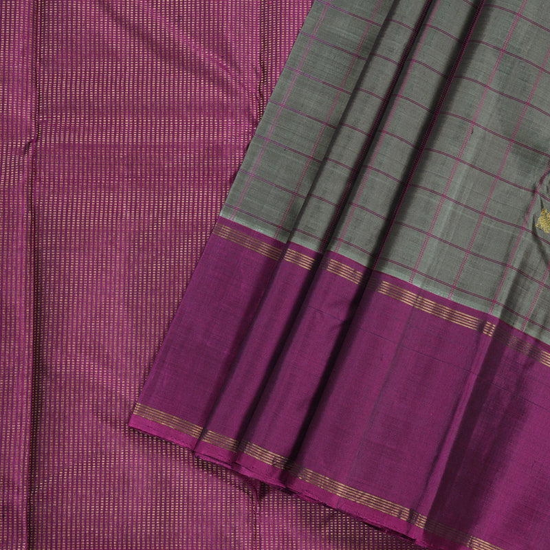 Hayagrivas Dark Grey Handloom Kanjivaram Silk Saree with Purple Border BBD1363L5-4