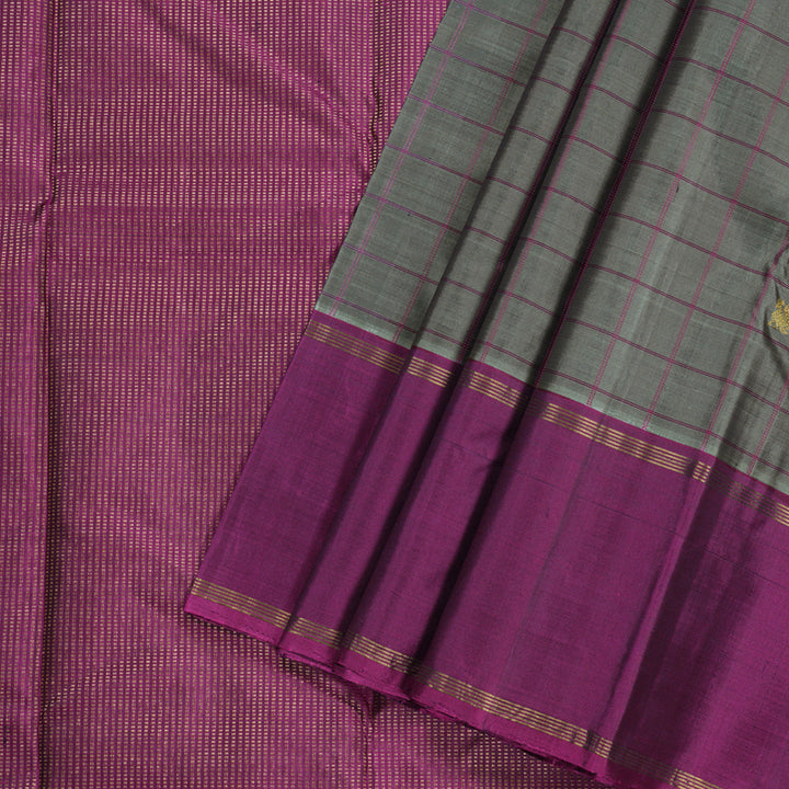 Hayagrivas Dark Grey Handloom Kanjivaram Silk Saree with Purple Border BBD1363L5-4