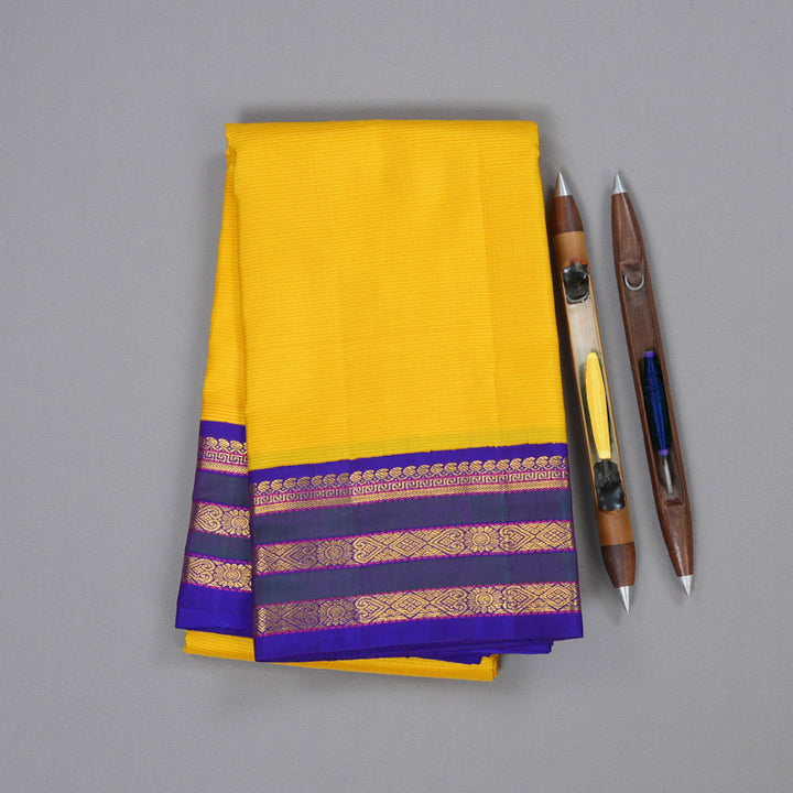 Hayagrivas Mustard Yellow Handloom Kanjivaram Silk Saree with Blue Border BBD1366L9-1