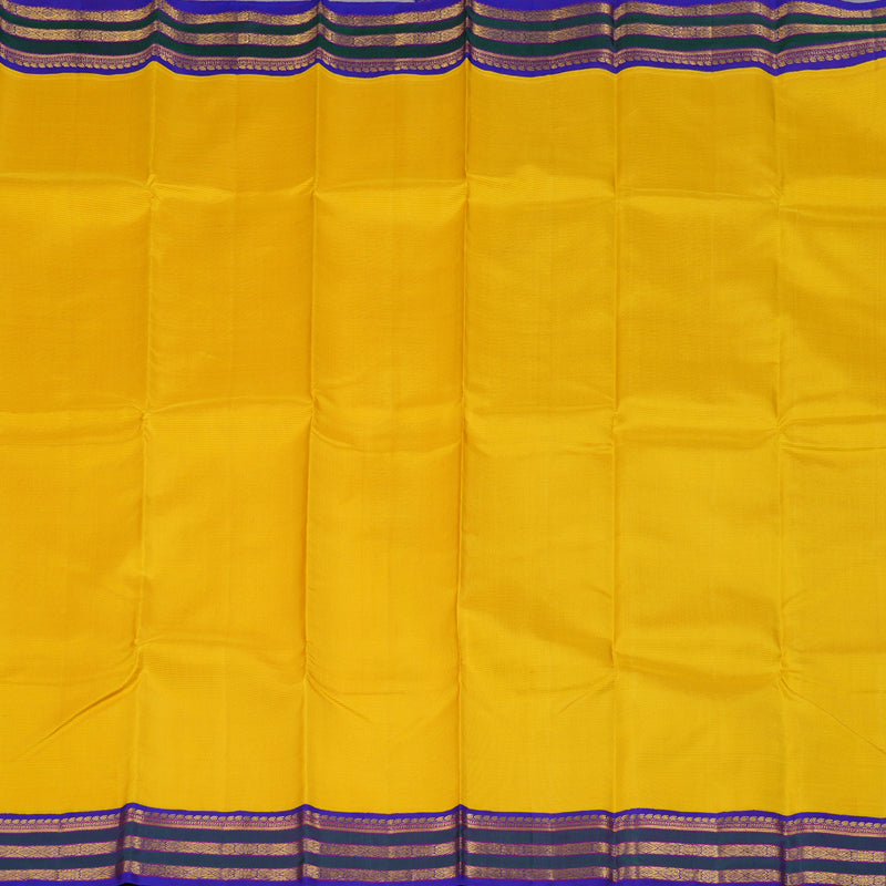 Hayagrivas Mustard Yellow Handloom Kanjivaram Silk Saree with Blue Border BBD1366L9-1