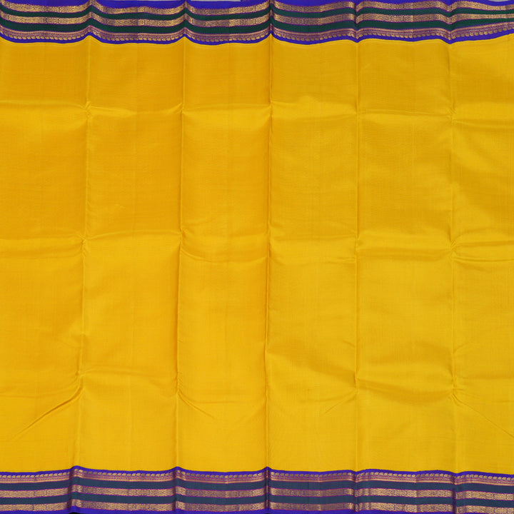 Hayagrivas Mustard Yellow Handloom Kanjivaram Silk Saree with Blue Border BBD1366L9-1