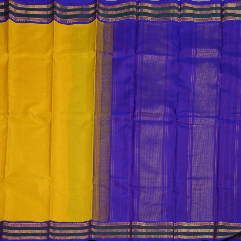 Hayagrivas Mustard Yellow Handloom Kanjivaram Silk Saree with Blue Border BBD1366L9-1