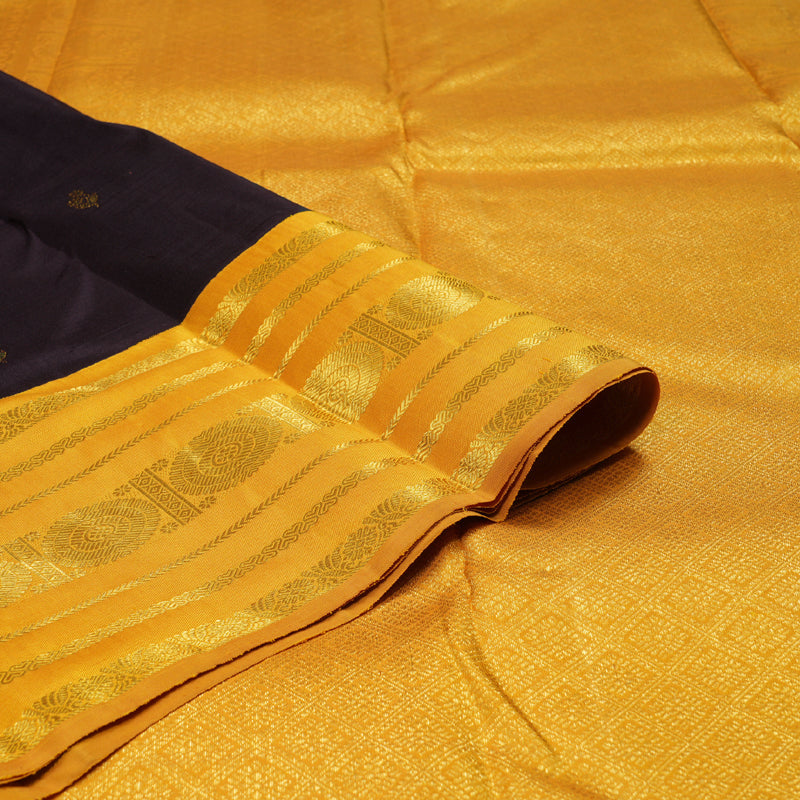 Hayagrivas Dark Brown Handloom Kanjivaram Silk Saree with Mustard Border BBD1370L3-3