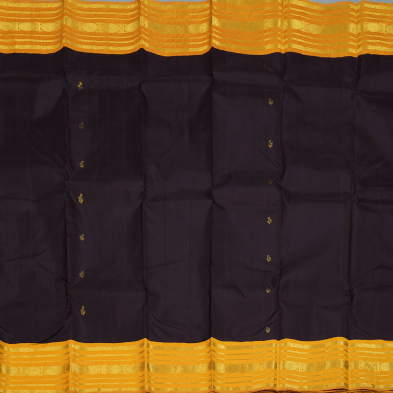 Hayagrivas Dark Brown Handloom Kanjivaram Silk Saree with Mustard Border BBD1370L3-3