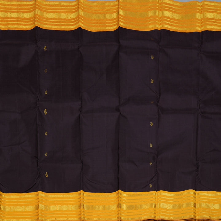 Hayagrivas Dark Brown Handloom Kanjivaram Silk Saree with Mustard Border BBD1370L3-3