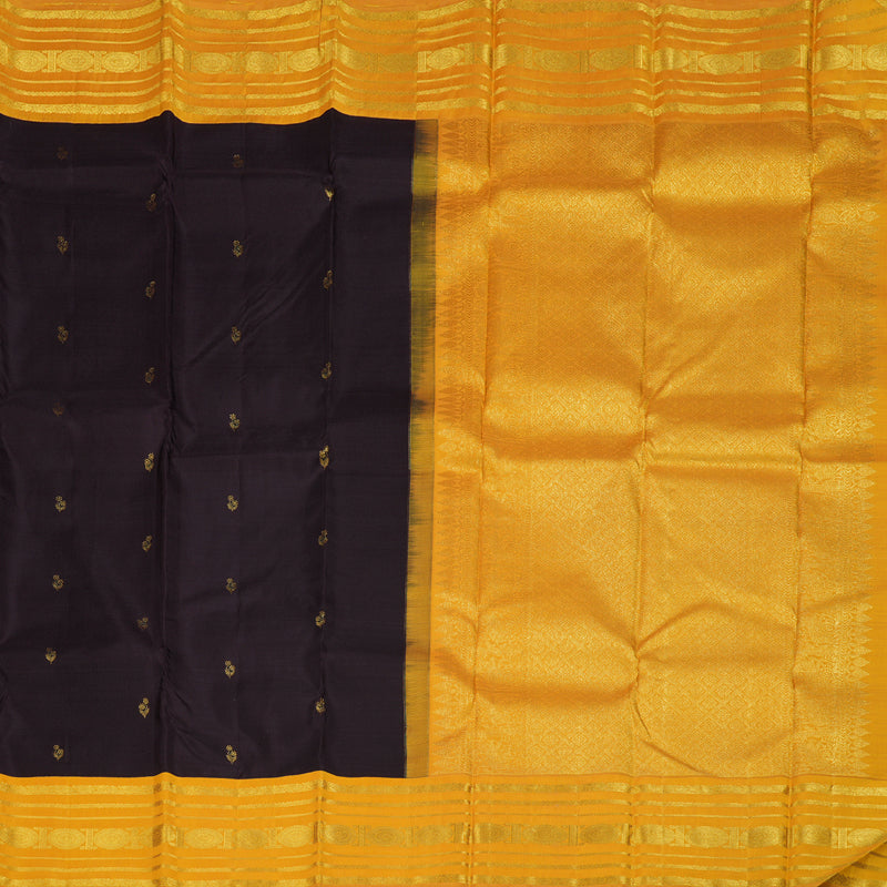 Hayagrivas Dark Brown Handloom Kanjivaram Silk Saree with Mustard Border BBD1370L3-3