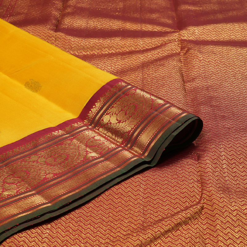 Hayagrivas Yellow Handloom Kanjivaram Silk Saree with Maroon Border BBD1370L3-4