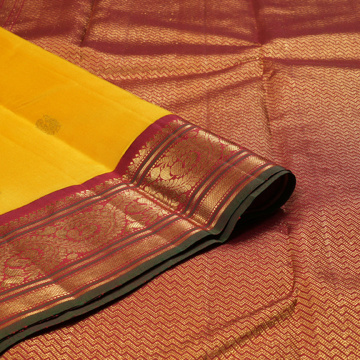 Hayagrivas Yellow Handloom Kanjivaram Silk Saree with Maroon Border BBD1370L3-4